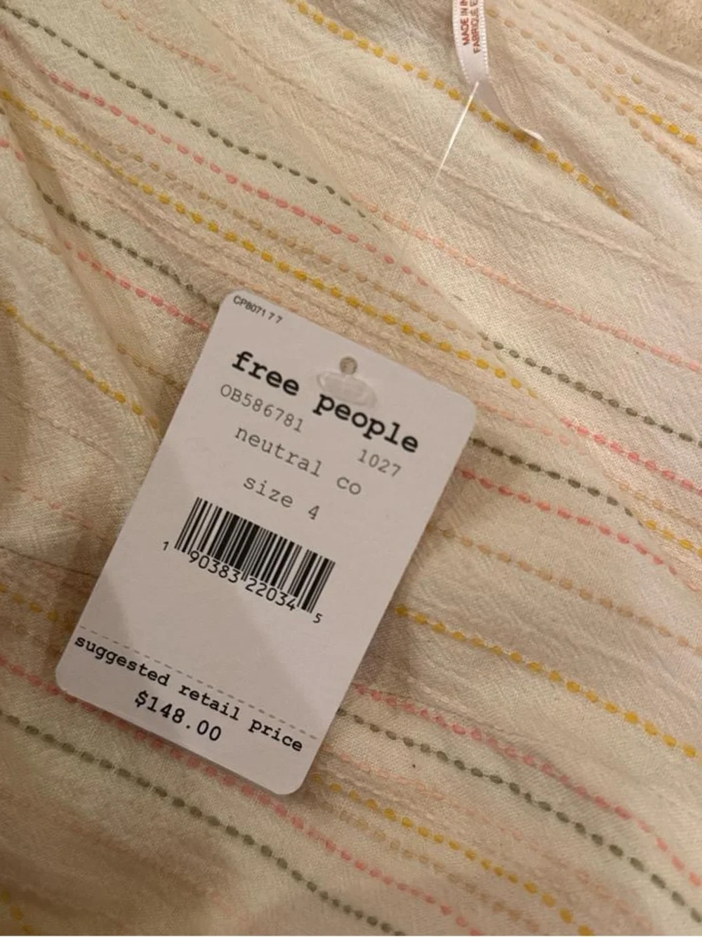 Free People Cream Textured Two-Piece Set with Pastel Stripes